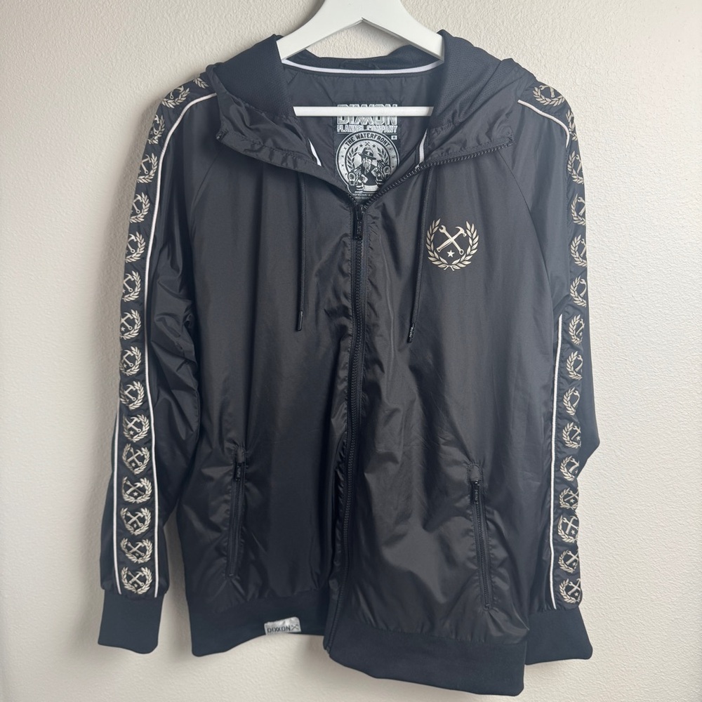 Dixxon Flannel Co. Waterfront Men's Black & White Hooded Windbreaker Jacket Sz M